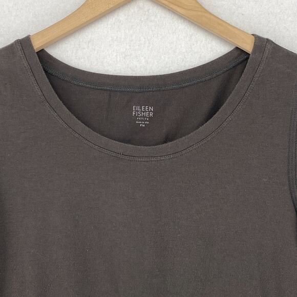 EILEEN FISHER Top PM Petite Stretch Cotton Jersey Short Sleeve Taupe Gray USA - Picture 3 of 11